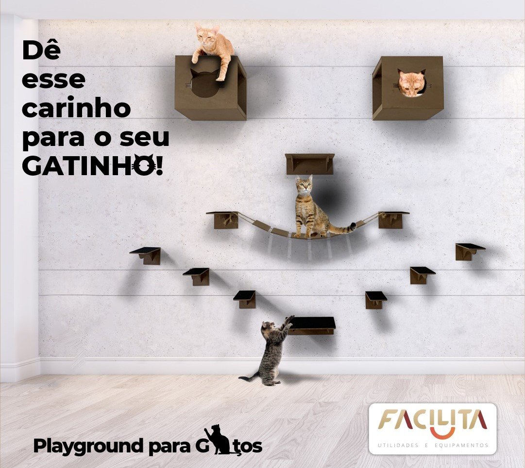 Playground para Gatos com 2 Casinhas e 6 Degraus MDF Facilita Playground P/gatos - 2