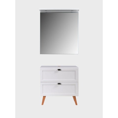 Gabinete para Banheiro com Tampo e Espelheira 80cm Retro Mdf Branco Milano - On Móveis