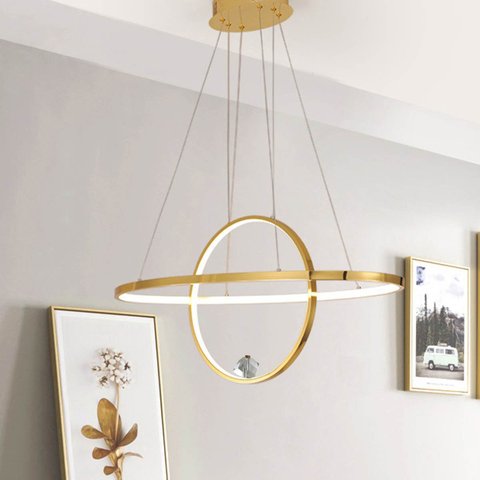 Luminaria Lustre Pendente 2 Aneis Arcos Planeta Infinito Decoraçao Luxo Design Moderno Casa Restaura