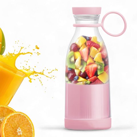 Mini Liquidificador 380ml Usb Rosa Portátil com 6 Lâminas