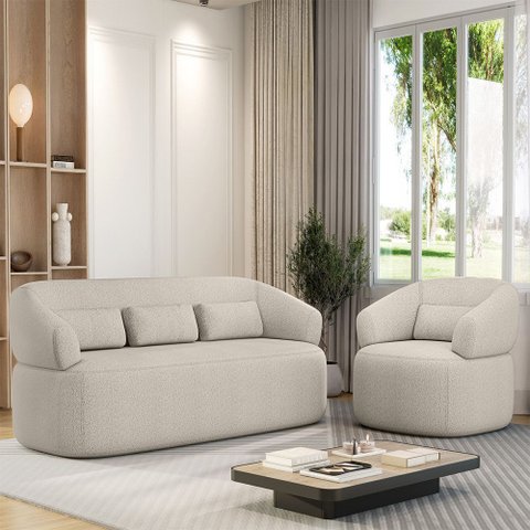 Conjunto Poltrona e Sofá Living Orgânico Duomo 1,30m Just Time