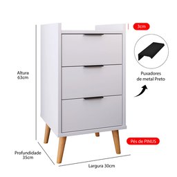 Mesa de Cabeceira Pés Palito Ape 3 Gavetas Cor Branco - Comprar Moveis em Casa - 4
