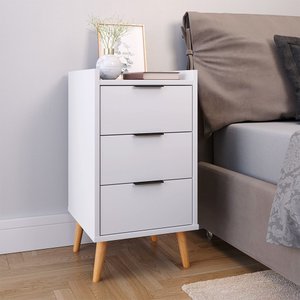 Mesa de Cabeceira Pés Palito Ape 3 Gavetas Cor Branco - Comprar Moveis em Casa