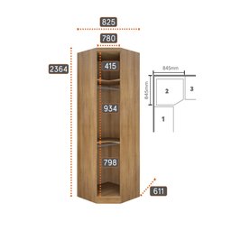 Modulo Canto Obliquo de Casal Safira para Guarda-roupa em Mdf com 01 Porta Clic Móveis - 3 Modulo Canto Obliquo de Casal Safira para Guarda-roupa em Mdf com 01 Porta Clic Móveis - 3