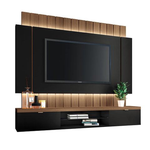 Painel Home Suspenso 1.8 Shawn para Tv até 55" Mdp/mdf com Fita Led Preto/castanho G26 - Gran Belo