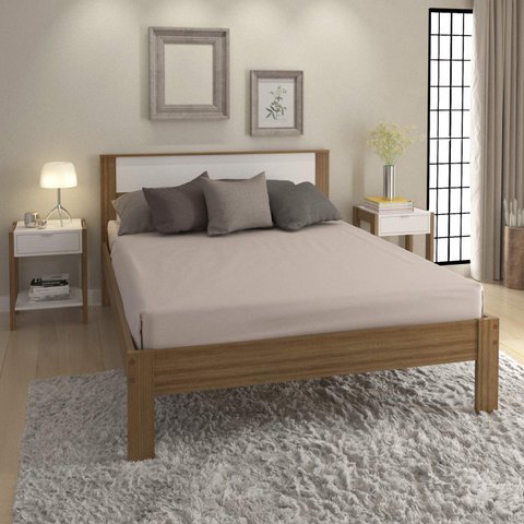 Cama de Casal para Colchão 1,38m Amendoa/branco Cm8005 Tecno Mobili