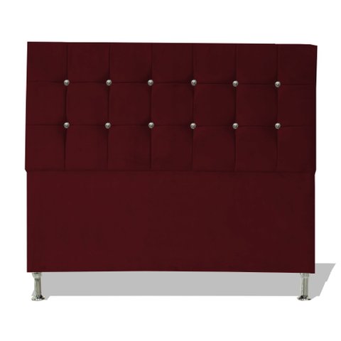Cabeceira de Cama Box Cristal Casal 140 Cm Botão Strass Suede Vinho Eli Móveis