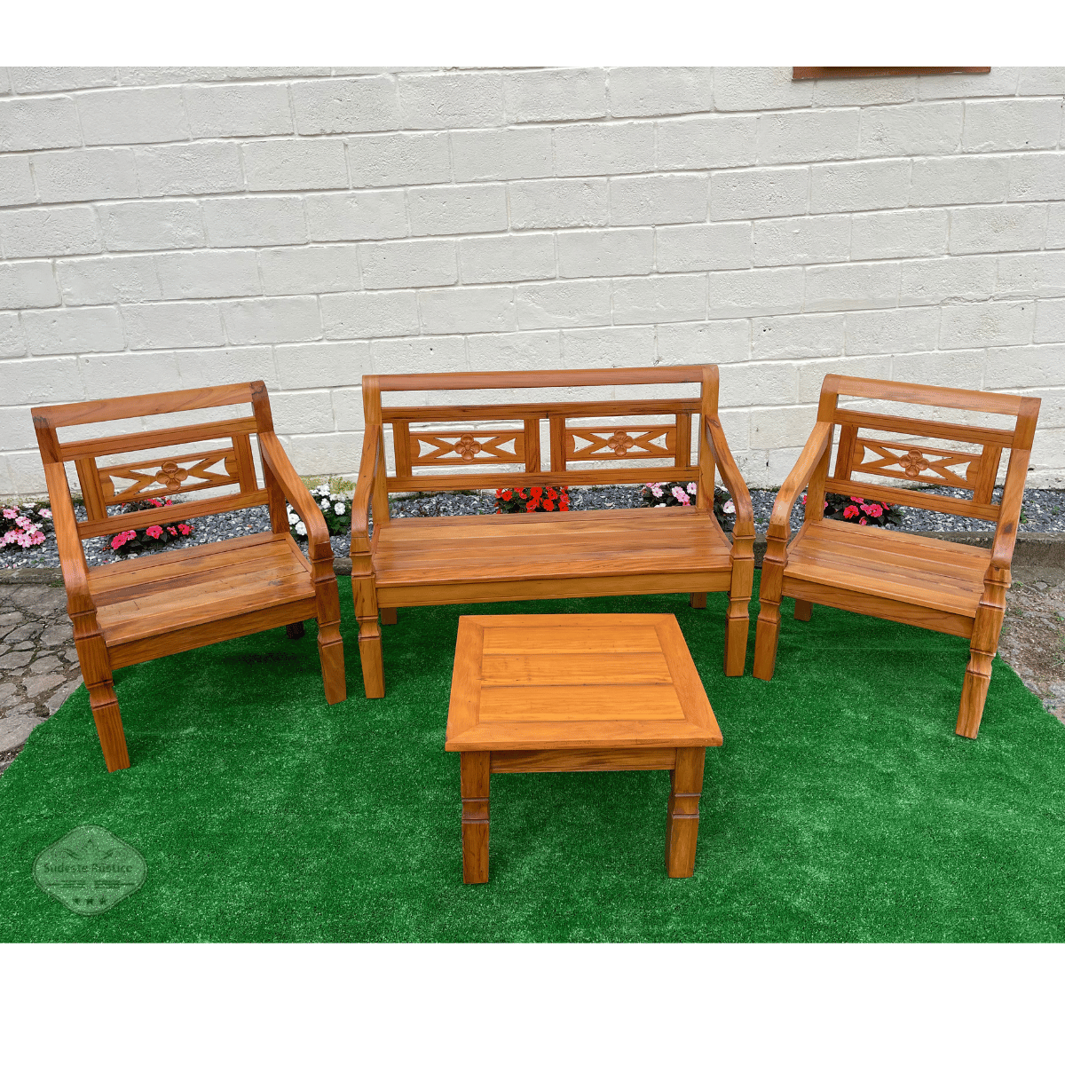 Ver imagem 2 de Kit Jogo de Banco 4 Lugares Com Mesa de Centro Madeira de Demolição Modelo Flor Sudeste Rústico