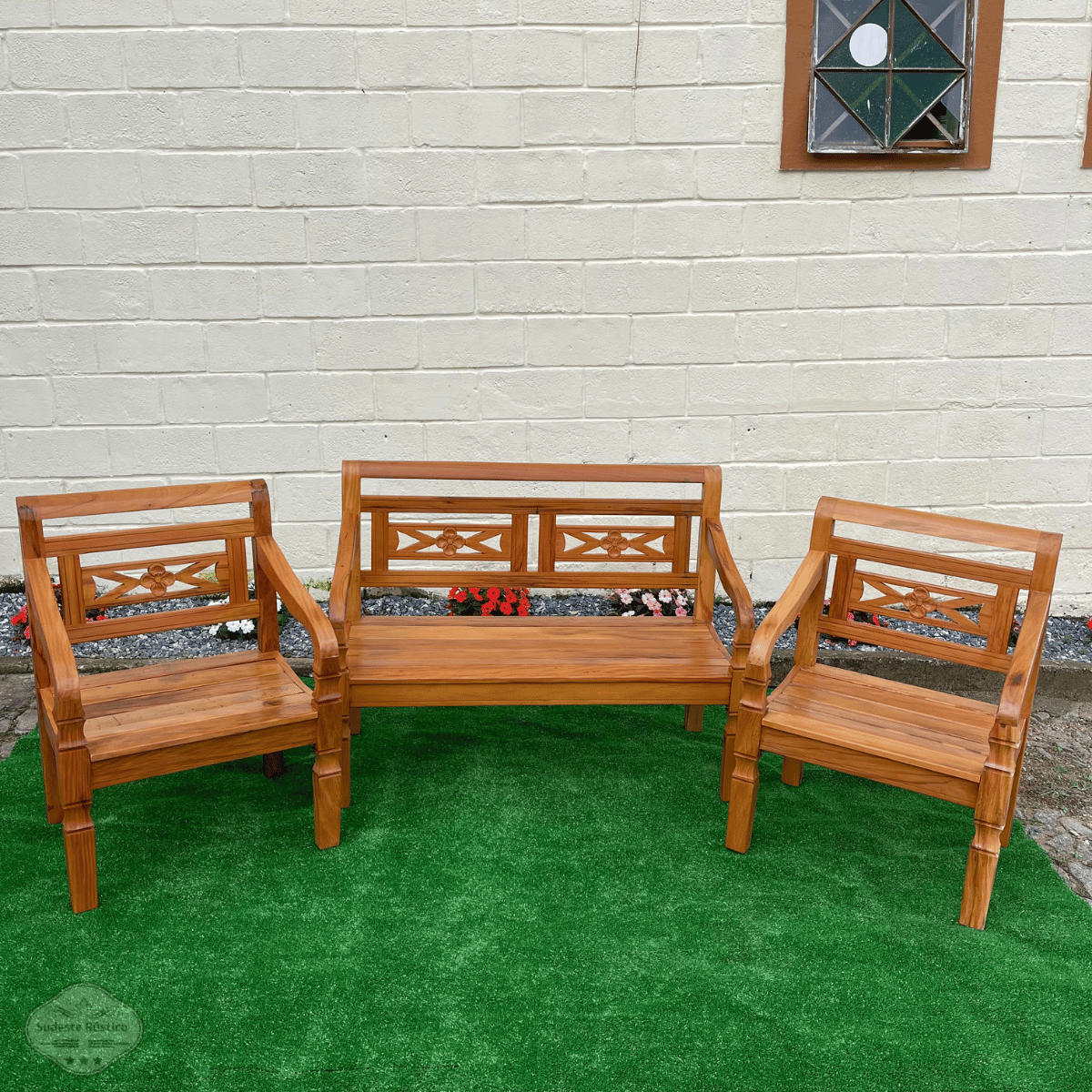 Ver imagem 3 de Kit Jogo de Banco 4 Lugares Com Mesa de Centro Madeira de Demolição Modelo Flor Sudeste Rústico