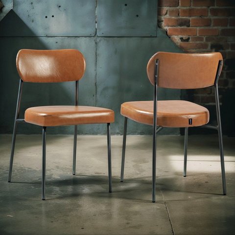 Kit 2 Cadeiras para Sala de Jantar Couro Sintético Design Aço Carbono Lavinia Marrom/Preto
