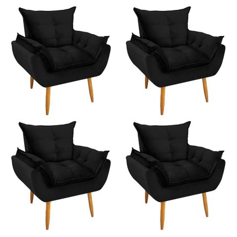 Kit 4 Poltronas Decorativa Opala Veludo Preto