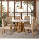 Ver imagem 2 de Conjunto Sala de Jantar Mesa Vitoria 135x135 6 Cadeiras Anitta Ype/off White/linho Palha