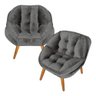 Kit 02 Poltrona Decorativa California Suede Cinza Pés Palito - Fina Mobília - 1