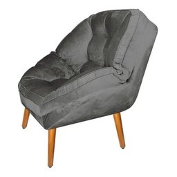 Kit 02 Poltrona Decorativa California Suede Cinza Pés Palito - Fina Mobília - 4