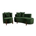 Ver imagem 2 de Conjunto 01 Poltrona + Sofá Curvo Orgânico Veludo Verde - Montanaris Decor