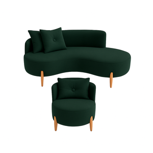 Conjunto 01 Poltrona + Sofá Curvo Orgânico Veludo Verde - Montanaris Decor