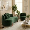 Ver imagem 1 de Conjunto 01 Poltrona + Sofá Curvo Orgânico Veludo Verde - Montanaris Decor