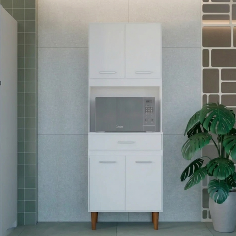 Paneleiro de Cozinha Compacto com Nicho e Gaveta 4 Portas 1 Gaveta