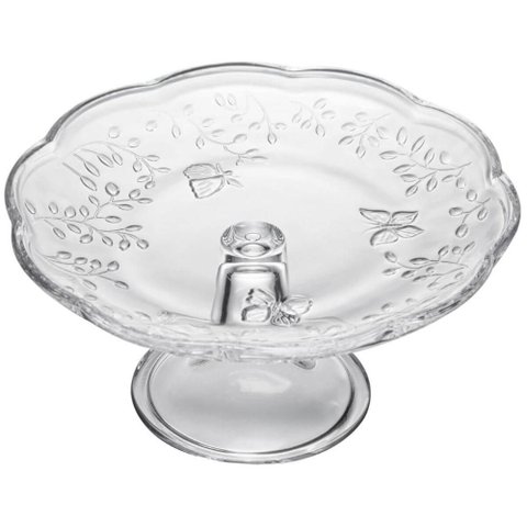 Prato para Bolo com Pé 19x9cm Vidro Cristal Lyor Suporte Torta Redondo New Butterfly