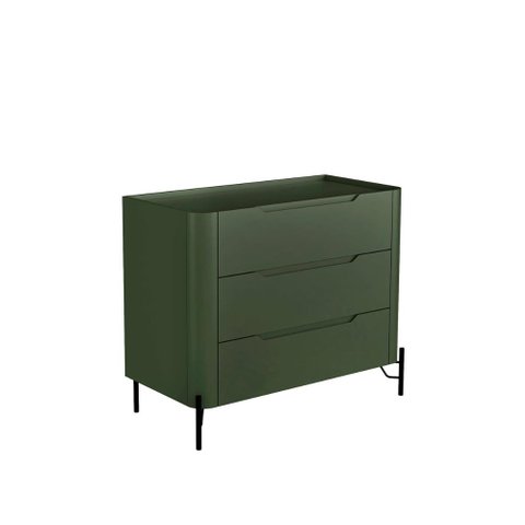 Cômoda com 3 Gavetas 97cm Pés em Metal 100% Mdf Cor:musgo com Preto