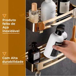 Suporte Shampoo Retangular Parede Banheiro Aço Inox Dourado - 9