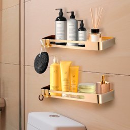 Suporte Shampoo Retangular Parede Banheiro Aço Inox Dourado - 2