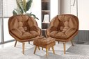 Ver imagem 1 de Conjunto Poltronas Sênior em Suede Premium com Puff e Pés de Madeira:terracota