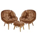 Ver imagem 2 de Conjunto Poltronas Sênior em Suede Premium com Puff e Pés de Madeira:terracota