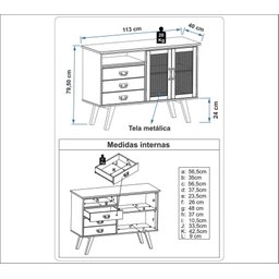 Buffet 2 Portas 3 Gavetas - Madeira Maciça + Mdf - 2