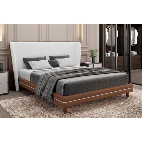 Cabeceira com Cama Yasmin Luxo Casal Linho Claro/corino Caramelo Quale Quale