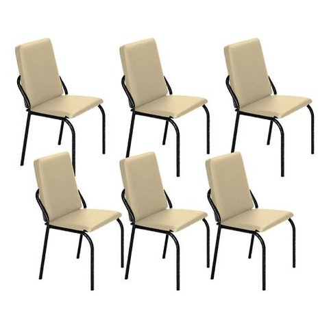 Kit 6 Cadeiras Malibu Corino Creme Tubo Martelado