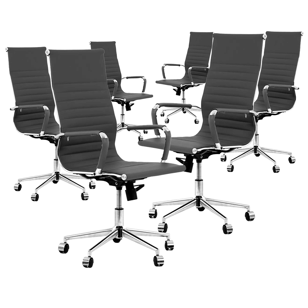 Ver imagem 1 de Kit 6 Cadeiras de Escritório Presidente Giratória Pu Cinza com Braços