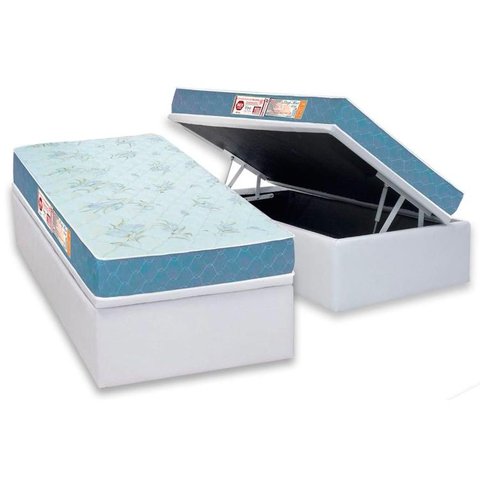 Cama Box Baú Solteiro: Colchão Espuma D45 Castor Sleep Max + Base CRC Courano White(88x188)