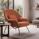 Ver imagem 1 de Poltrona Womb Chair sem Puff Bouclê Base Preta Linha Premium Design Moderno Sala Leitura - Terracota
