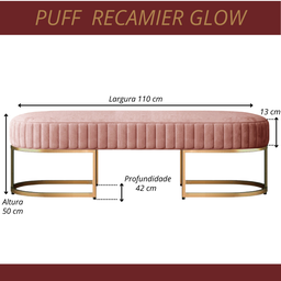 Recamier Glow 110cm Puff Moderno Premium Sala e Quarto:rosa - 5