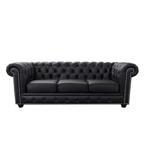 Sofá Maísa 3 Lugares 235cm Preto Couro Conforto para Sala de Estar Moderna Sallar Home