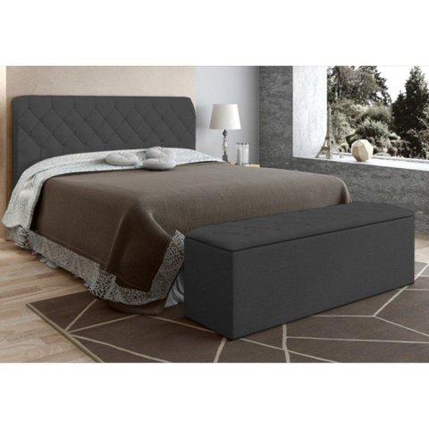 Cabeceira com Calçadeira Baú Para Colchão Box de 160 cm Paris - JS Móveis - Suede Amassado Cinza