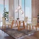 Ver imagem 1 de Conjunto Sala de Jantar Mesa Viena Madeira Maciça 140x80cm Tampo Retângular Vidro Off White com 4 Ca