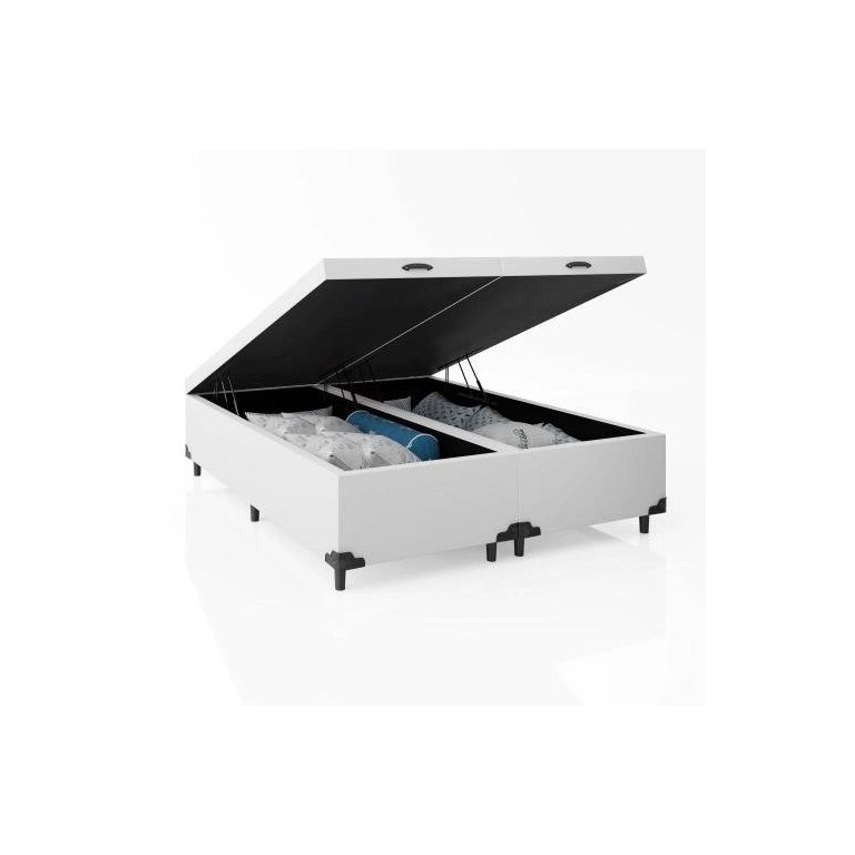 Cama Box Baú King 193 Bipartido - Bello Box Tecido Sintético Branco