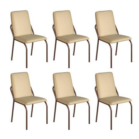Kit 6 Cadeiras para Sala de Jantar Malibu Bege/Creme/Marrom