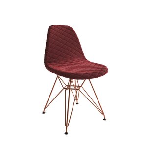 Cadeira Jantar Estofada Vermelho Eames Base Ferro Cobre