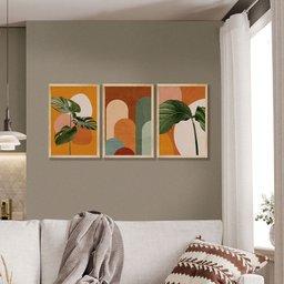 Kit 3 Quadros Decorativos Geométricos Abstrato Plantas Colorido Sala de Jantar - 4