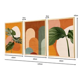 Kit 3 Quadros Decorativos Geométricos Abstrato Plantas Colorido Sala de Jantar - 5