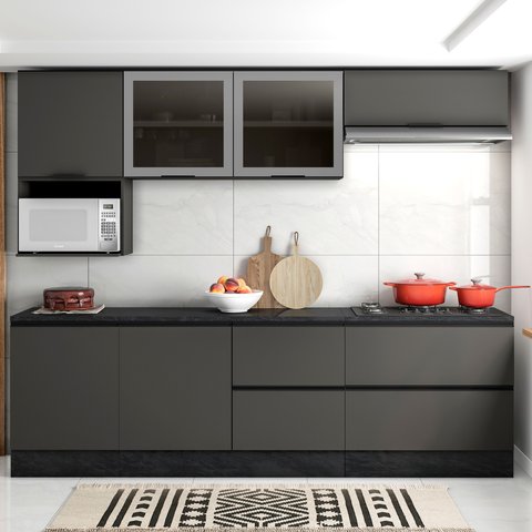 Cozinha Modulada Completa 7 Peças 7 Portas 4 Gavetas com Balcão para Cooktop Etna 