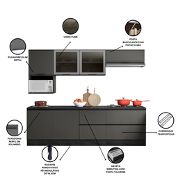 Cozinha Modulada Completa 7 Peças 7 Portas 4 Gavetas com Balcão para Cooktop Etna  - 10