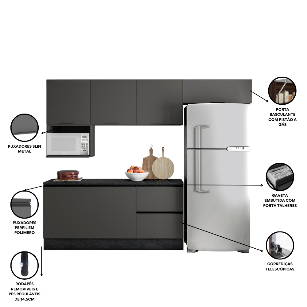 Cozinha Modulada Completa 6 Peças 6 Portas 3 Gavetas com Nicho Micro-Ondas Etna  - 10