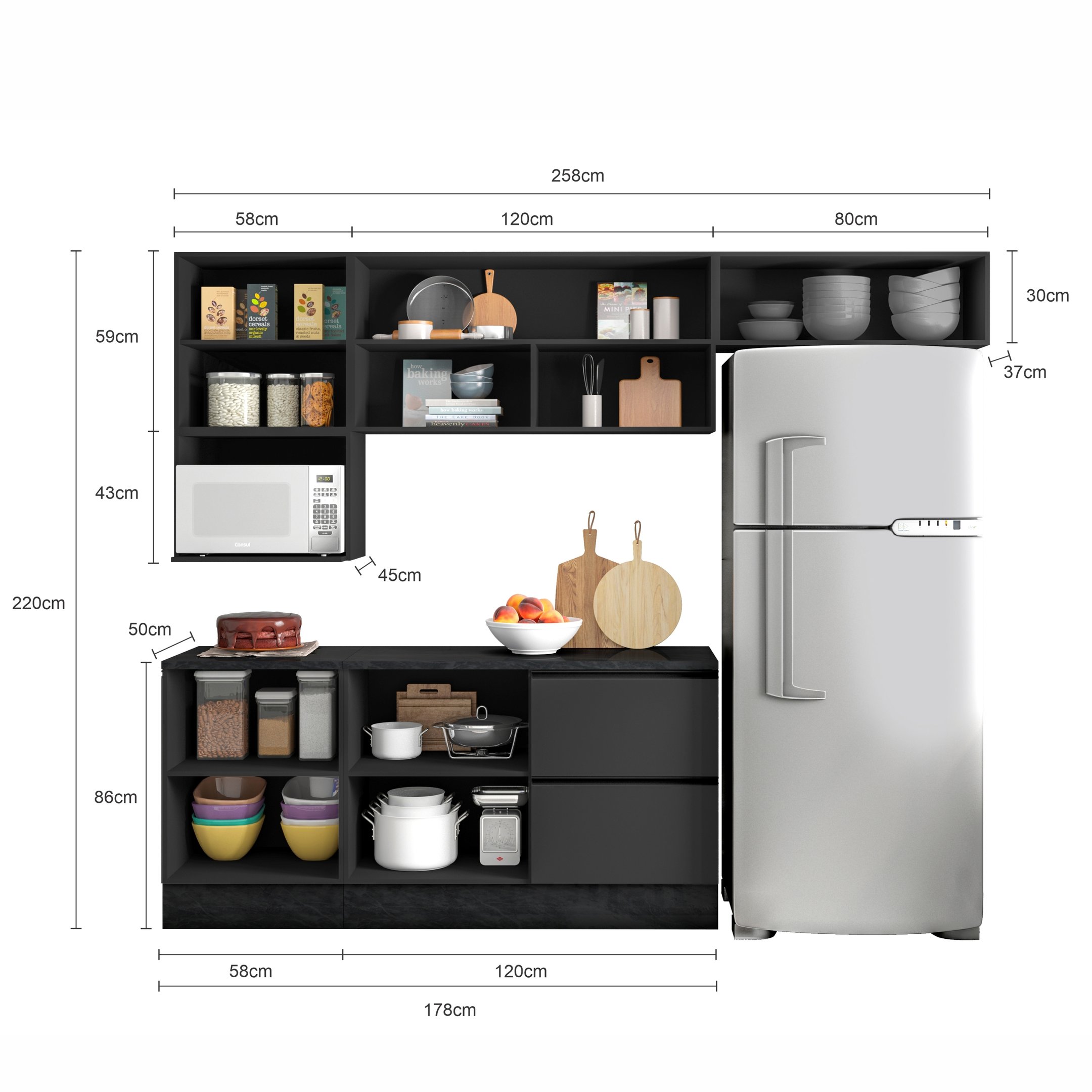 Cozinha Modulada Completa 6 Peças 6 Portas 3 Gavetas com Nicho Micro-Ondas Etna  - 4