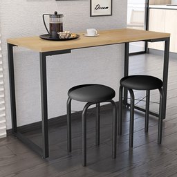 Conjunto Mesa de Cozinha Prattica Industrial 120cm com 2 Banquetas F02 Nature/Preto - Mpozenato - 1