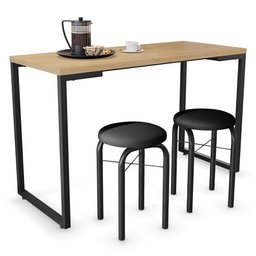 Conjunto Mesa de Cozinha Prattica Industrial 120cm com 2 Banquetas F02 Nature/Preto - Mpozenato - 3
