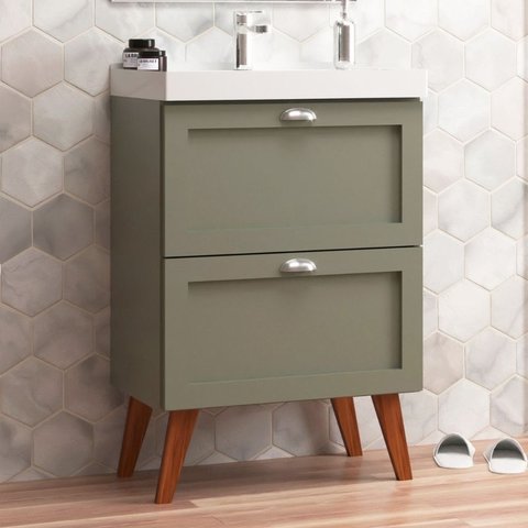 Gabinete para Banheiro com Cuba 60cm Retro Mdf Verde Milano - On Móveis